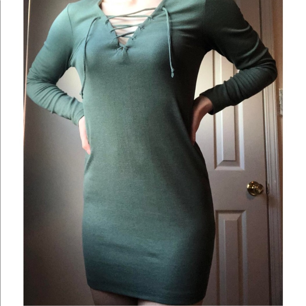 Divided by H&M Green Lace Up Sweater Dress